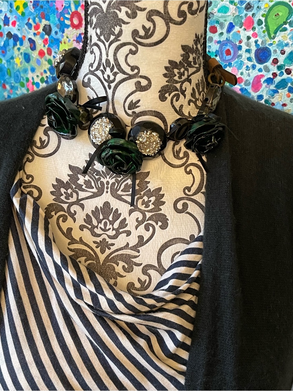 Marni necklace with large rosettes and crystal in leather